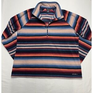 Eddie Bauer Womens 2XL Fleece Quarter Zip Pullover Striped Blue Orange Multi Top